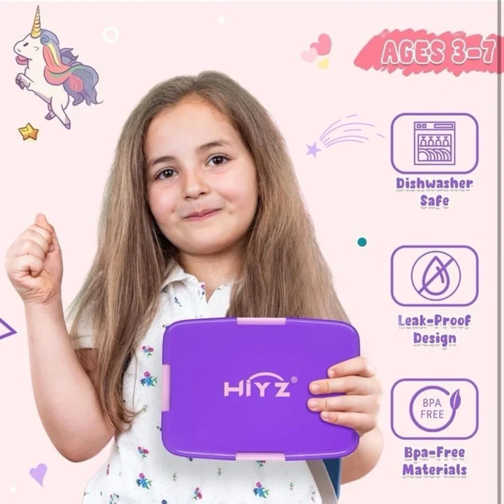 HiYZ Bento Box for Kids, kids lunch box with 5-Compartment, Kids bento Lunch Box
